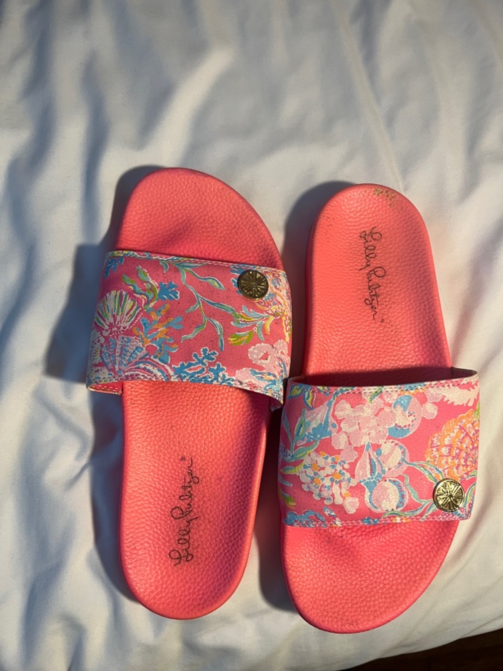Lilly Pulitzer Coral Pink Floral Slide Sandals
